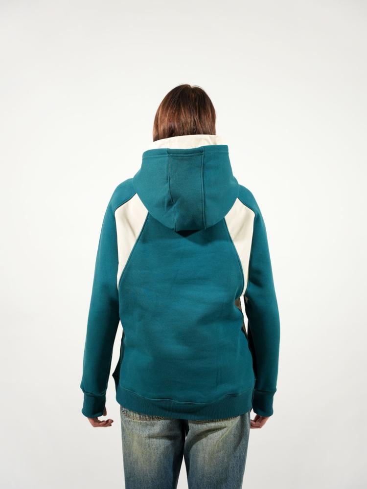 Elegant hoodie with colored sides and finger design - turquoise