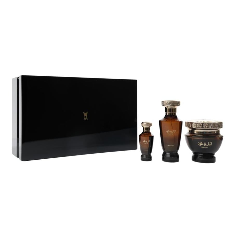 بوكس هدايا ليل و عود - مجموعة الإرث عطر 100 مل, زيت عطري 15 مل و بخور
