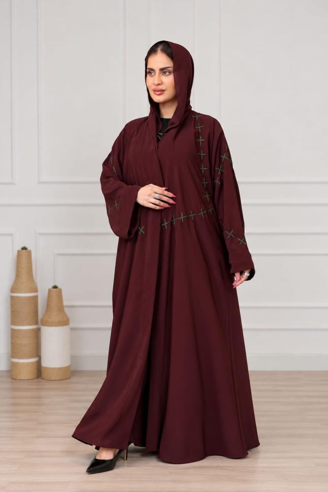 عباية كريب  | تطريز هندسي اخضر