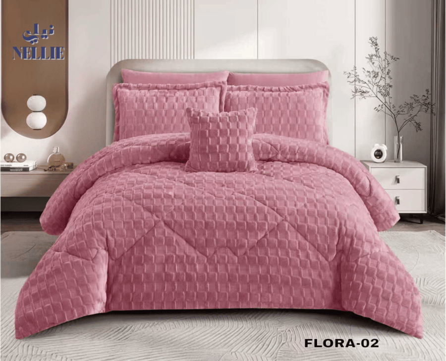 Double bedspread FLORA ROYAL FUR | Flora Royal Fur winter 7-piece winter set pink color