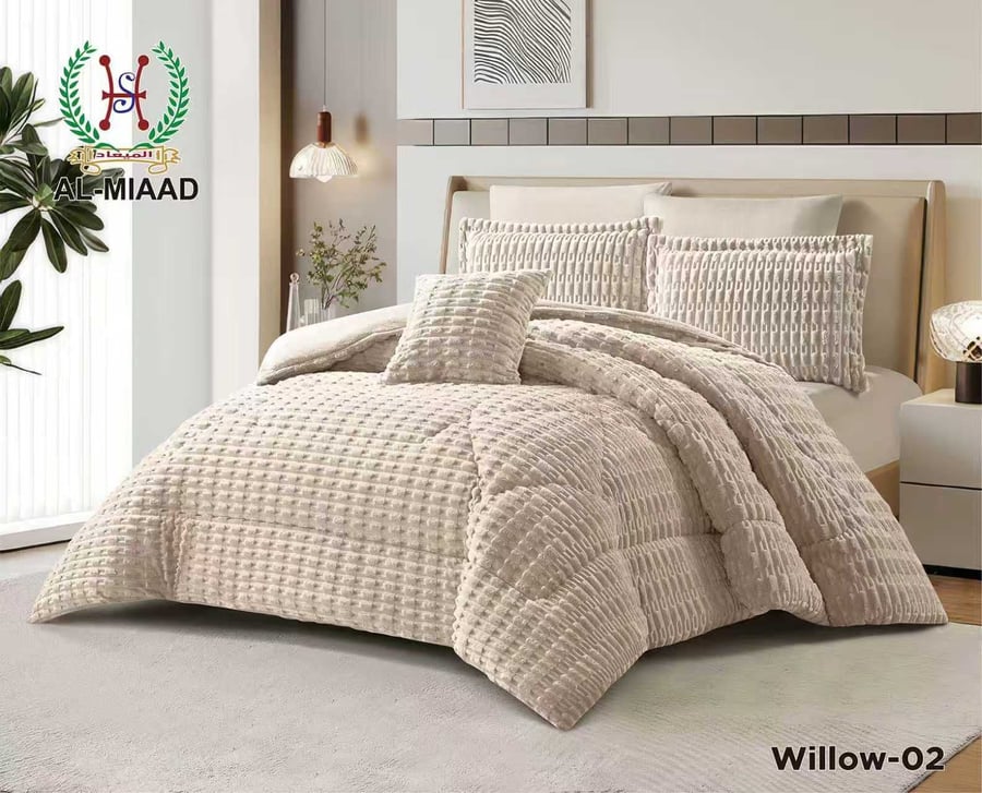 طقم مفارش نيلي WILLOW مخمل شتوي فاخر – 7 قطع