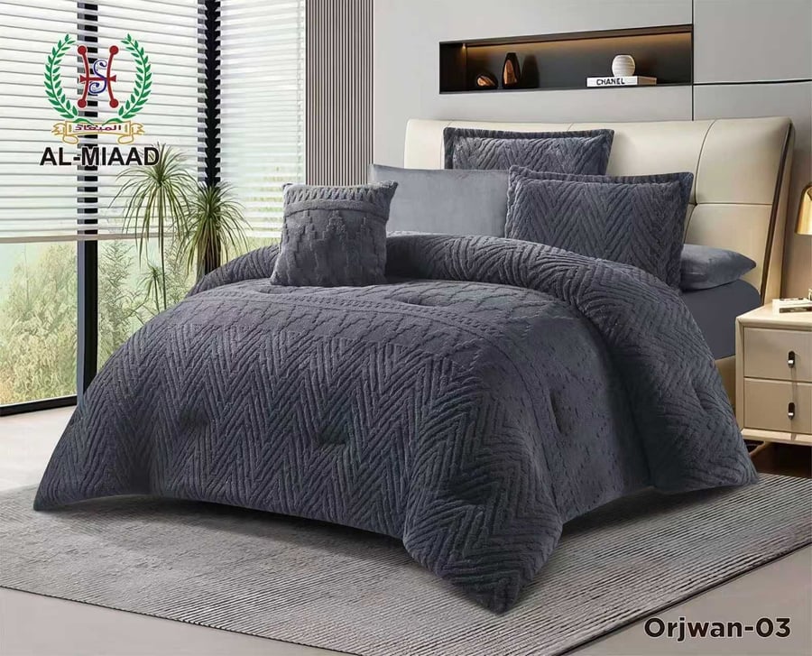 Blue winter bedspread with rabbit fur and velvety touch – 7 pieces (ORJWAN)