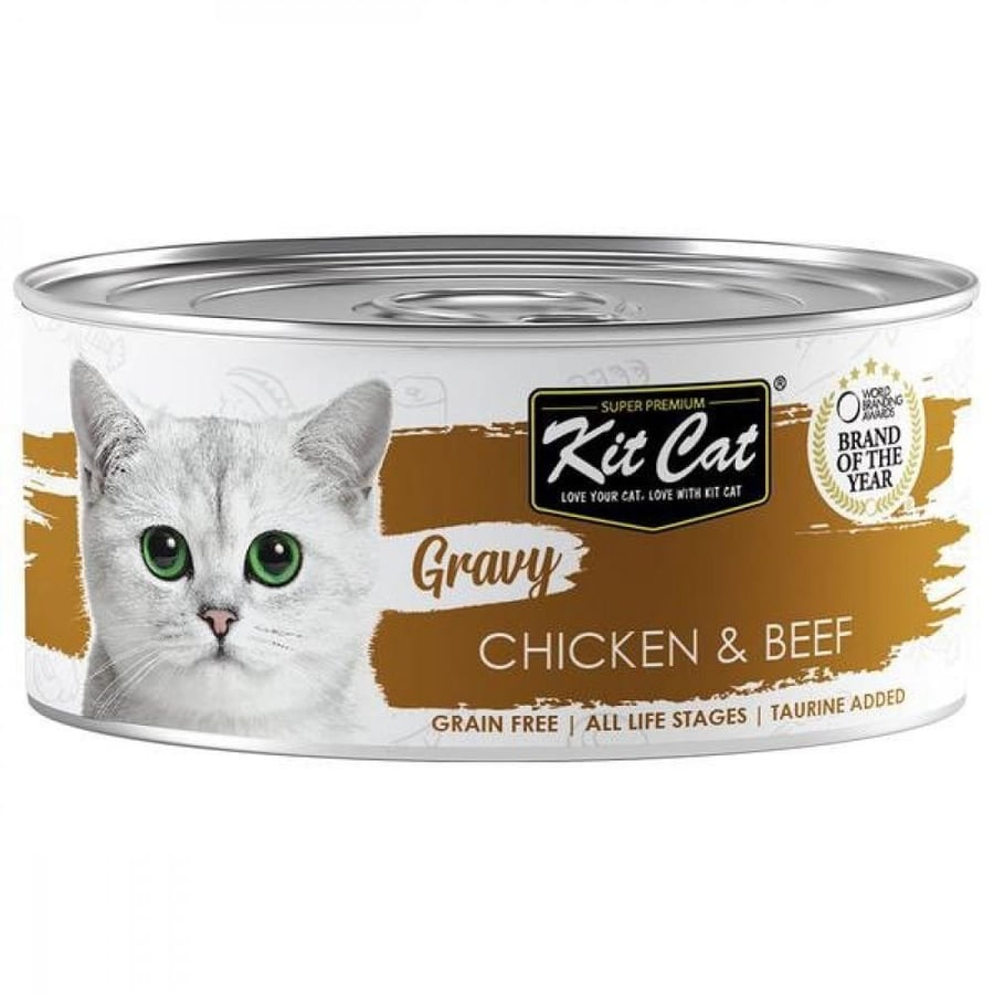 كت كات جرايفي بالدجاج واللحم البقري للقطط البالغة 80غ - KitCat gravy chicken and beef for adult cats 80g