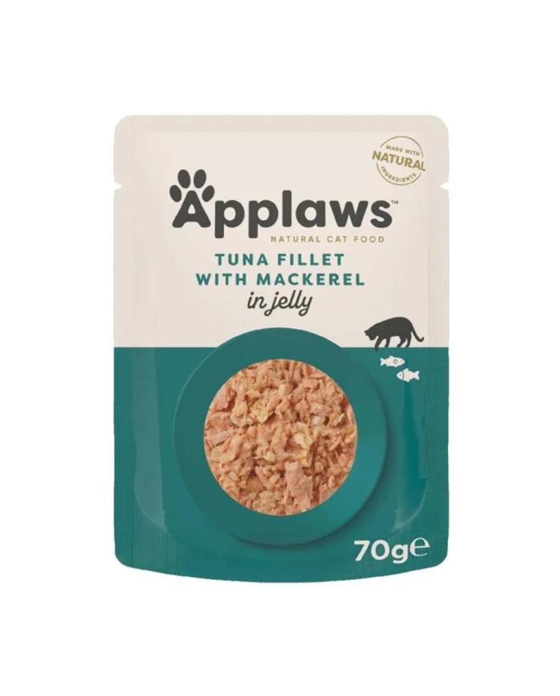 أبلاوز اظرف طعام تونا فيليه مع سمك الأسقمري بالجيلي للقطط البالغة 70غ - Applaws wet food pouch tuna fillet with mackerel in jelly for adult cats 70g