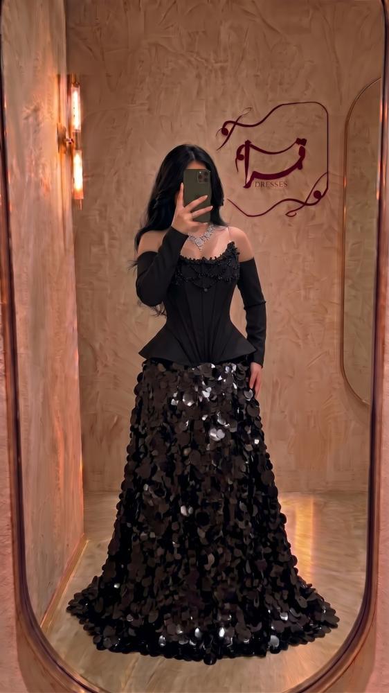 فستان رهوف الترتر الاسود
