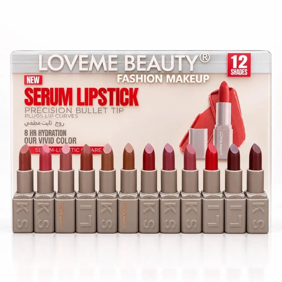 مجموعة روج سيروم مطفي من Loveme Beauty - 12 درجة أحمر شفاه بترطيب 8 ساعات وألوان مخملية فاخرة للنساء