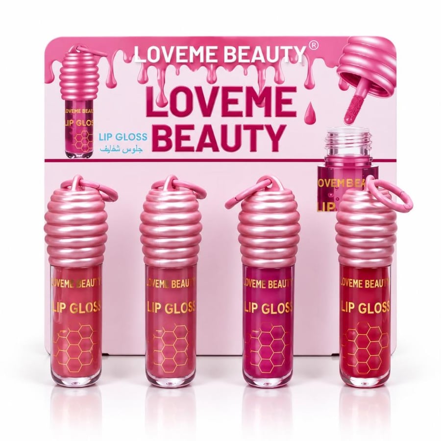مجموعة ملمع شفاه LOVEME BEAUTY بألوان وردية متنوعة وعبوات بتصميم مميز