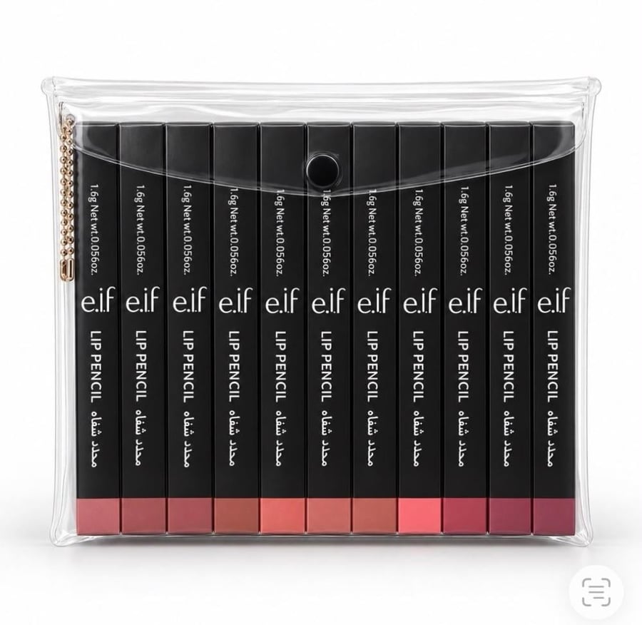 مجموعة محدد شفاه e.i.f بـ12 درجة متنوعة نود وردي أحمر وبني مع حقيبة شفافة أنيقة | Lip Pencil A وB