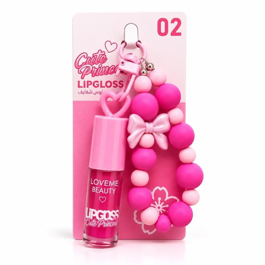 طقم ملمع شفاه لافمي بيوتي 3 ألوان مع تعليقات خرز كيوت | Lip Gloss Cute Princess