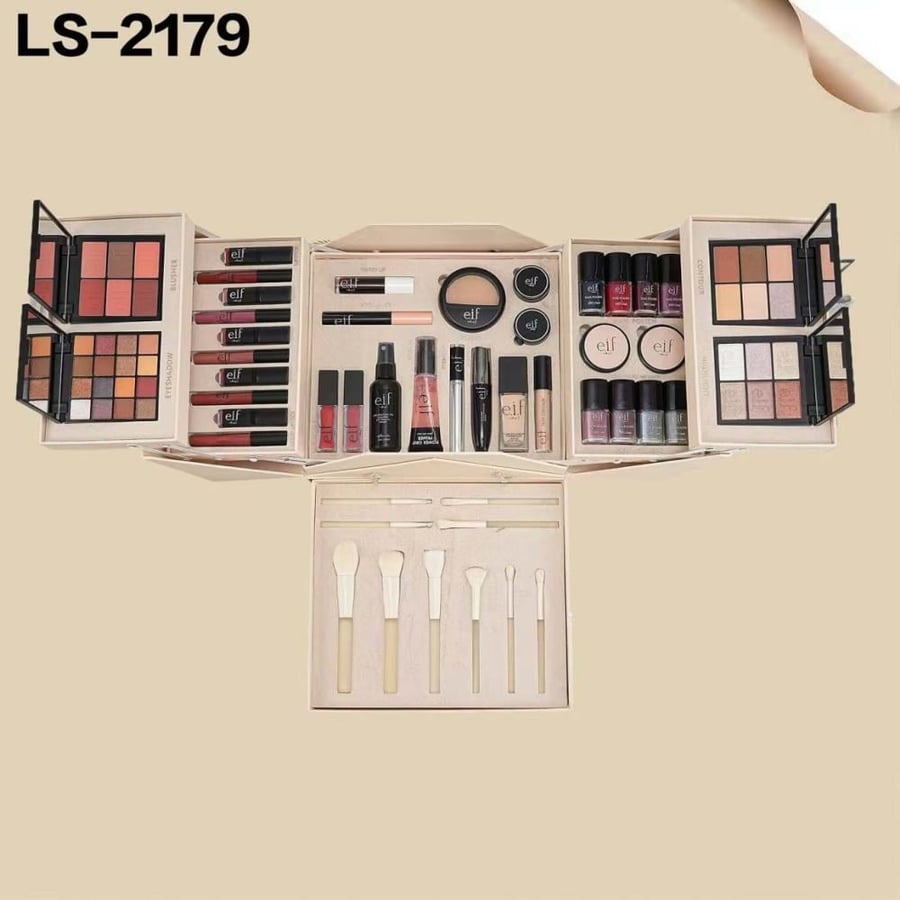 بوكس مكياج e.i.f البيج – 55 قطعة مع مجموعة عطور 5 قطع