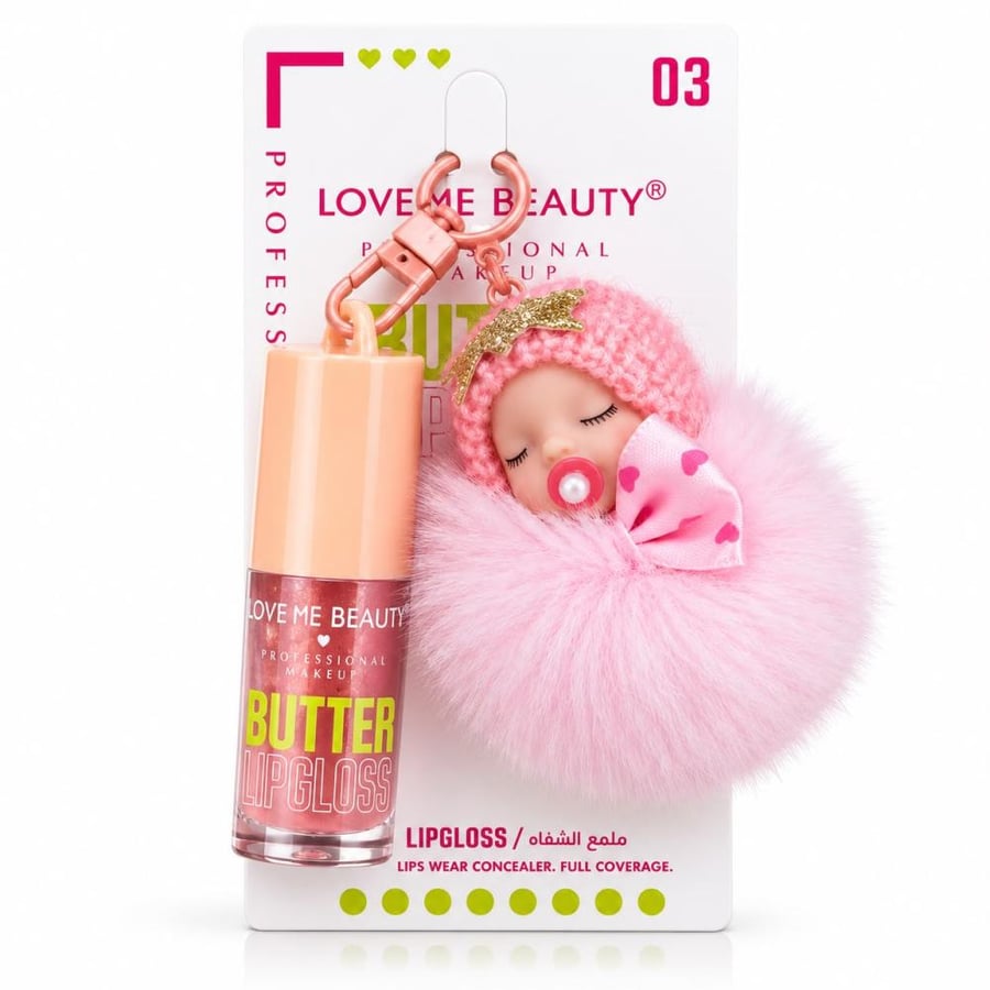 ملمع شفاه Butter Gloss درجة 03 مع تعليقة دمية وردية فاتحة