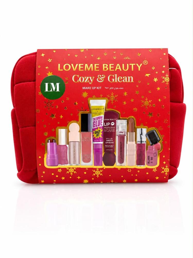 طقم مكياج LOVEME BEAUTY Cozy & Glean متكامل للشفاه والخدود والحواجب مع حقيبة حمراء أنيقة ومميزة جدا!