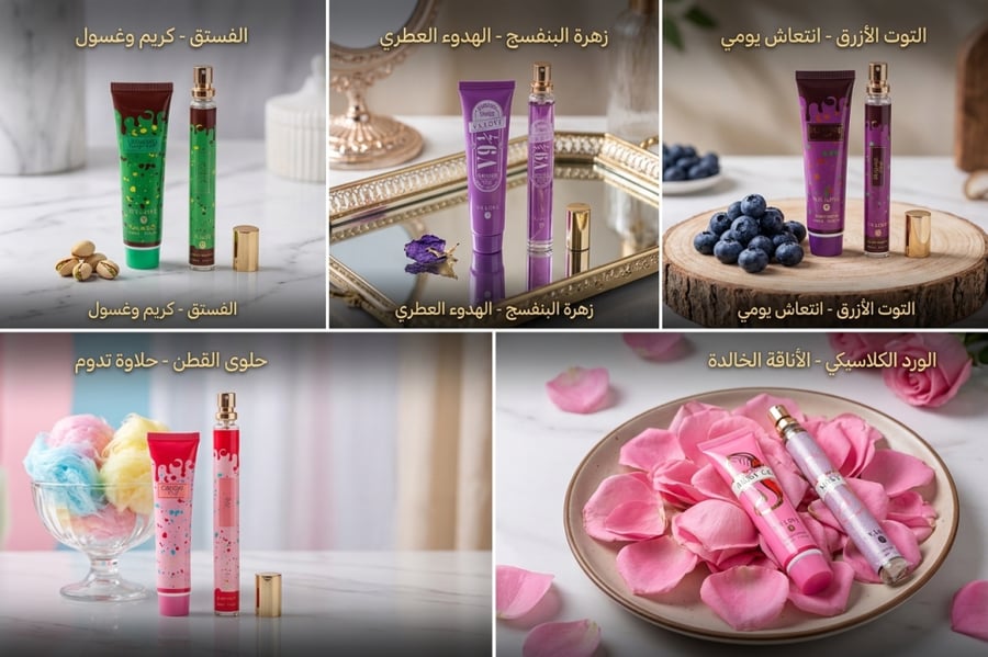 مجموعة هدايا عطر ولوشن للجسم – 5 أطقم بروائح متنوعة