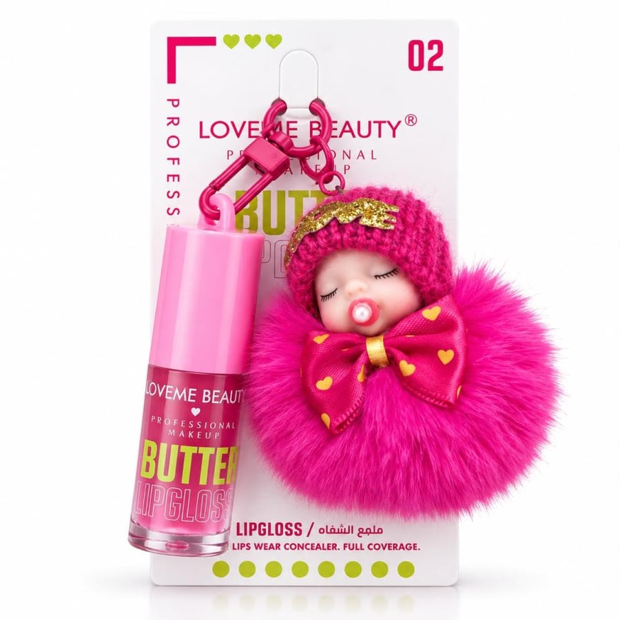 ملمع شفاه Butter Gloss درجة 02 وردي مع تعليقة دمية فوشية