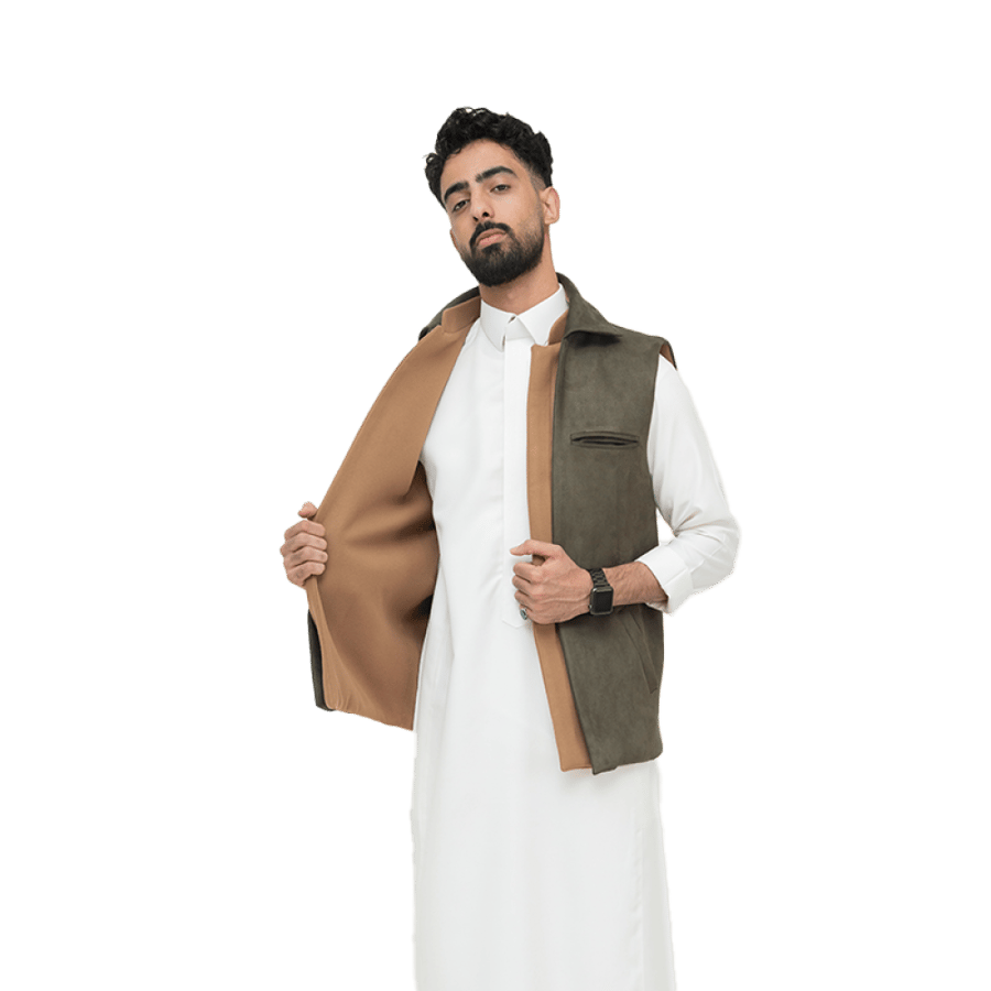 سديري جوخ زيتي باللون زيتي وجملي