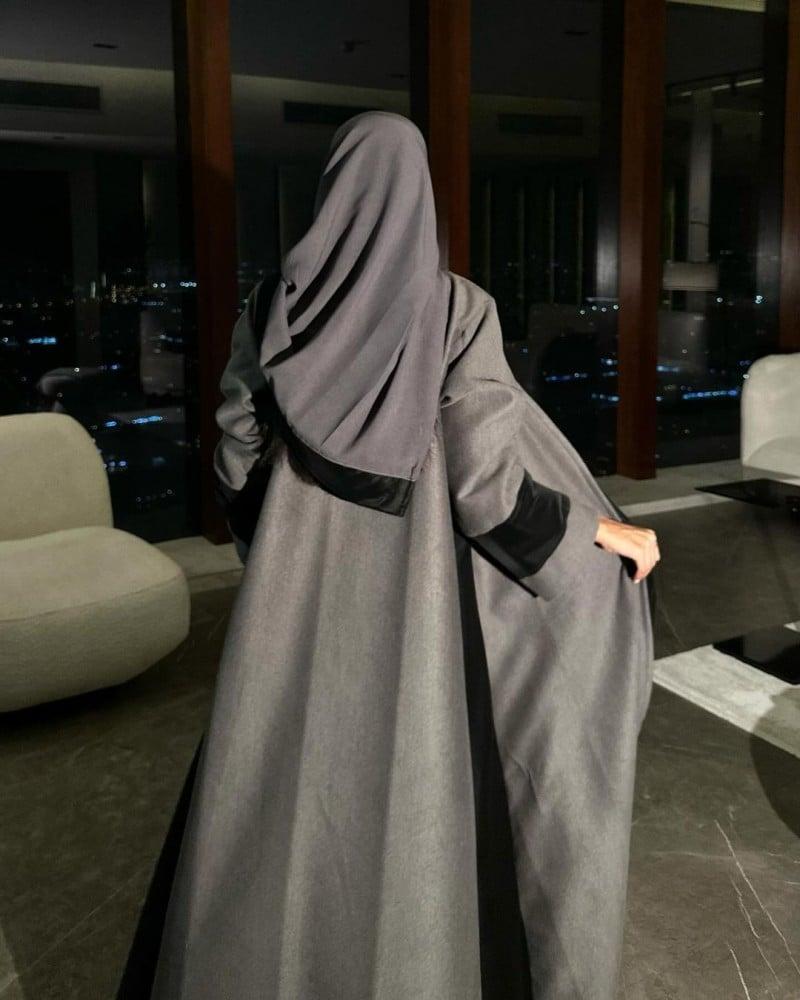 عباية شتوية نص كلوش جوخ رمادي