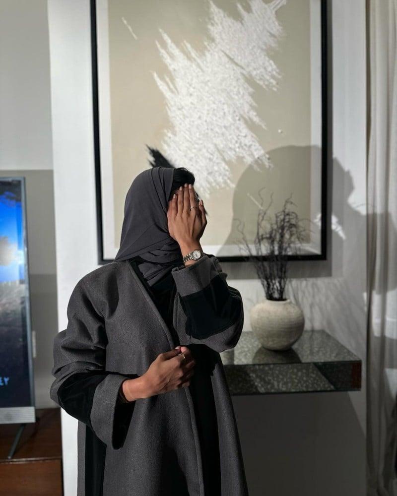 عباية شتوية نص كلوش جوخ رمادي
