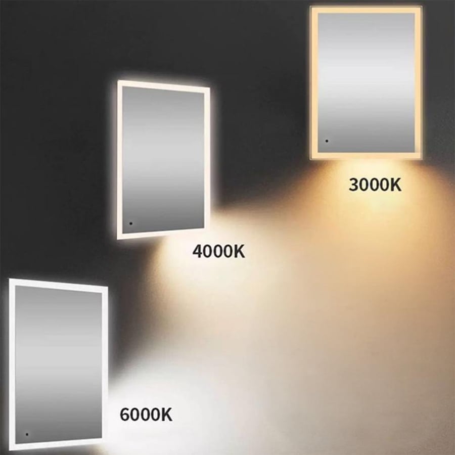 مرايا حمام مضيئة LED ثلاثة ألوان قياس 60*80 سم مع زر لمس