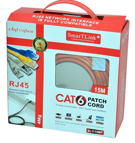 كابل شبكة كات 6 سمارت لينك 15 متر عالي الجودة للإنترنت السريع | Smart Link CAT6