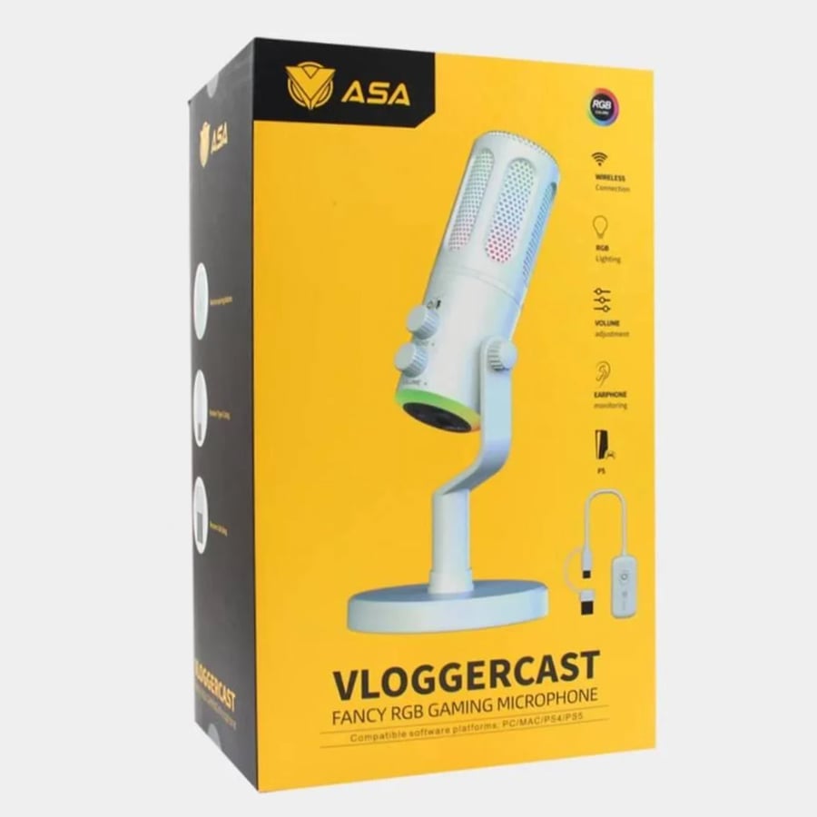 مايكروفون ASA VLOGGERCAST لاسلكي RGB للبث وصناعة المحتوى