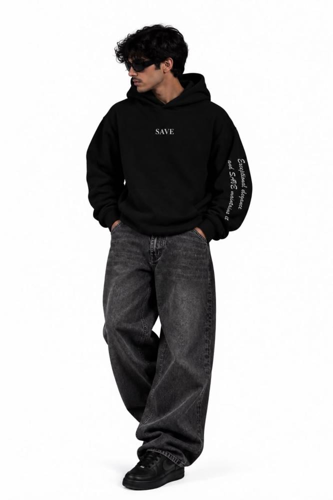 هودي أسود أوفر سايز / Unisex