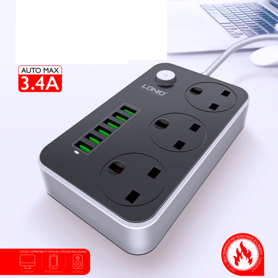 توصيلة 3 متر مع ست منافذ USB X6 بكفائة وتوافق عالي موديل SK3662