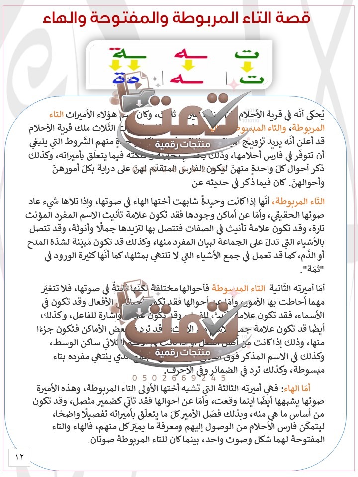 📘 التاء المربوطة والتاء المفتوحة والهاء