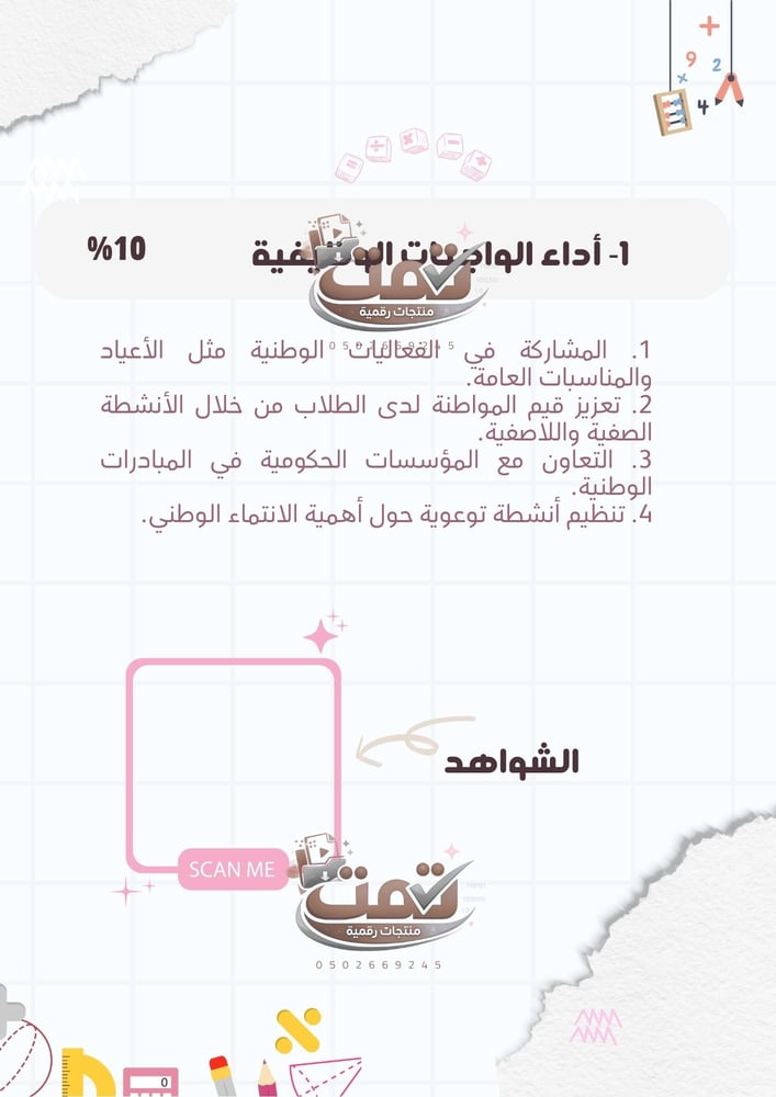ملف اداء الشواهد الوظيفي ( مادة الرياضيات )