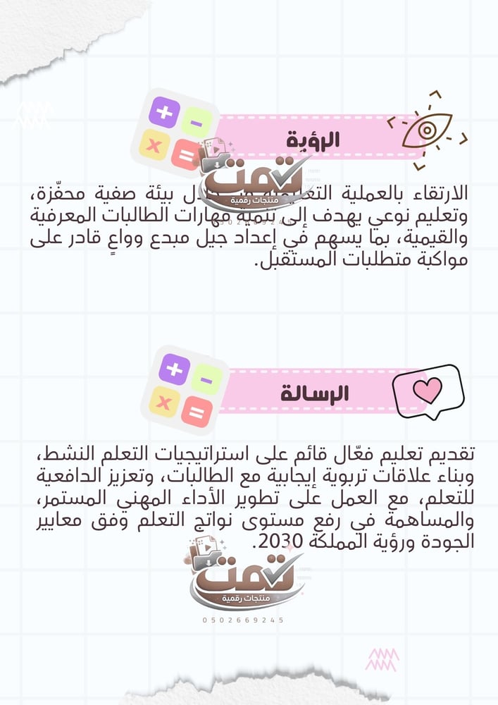 ملف اداء الشواهد الوظيفي ( مادة الرياضيات )