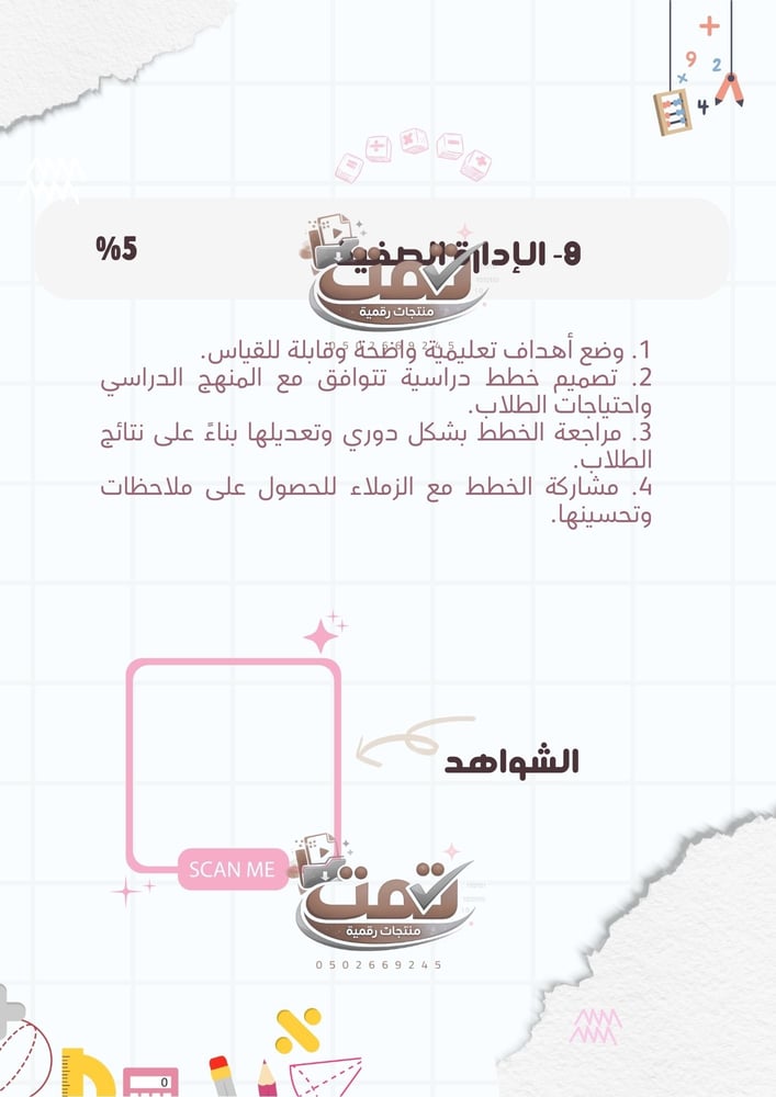 ملف اداء الشواهد الوظيفي ( مادة الرياضيات )