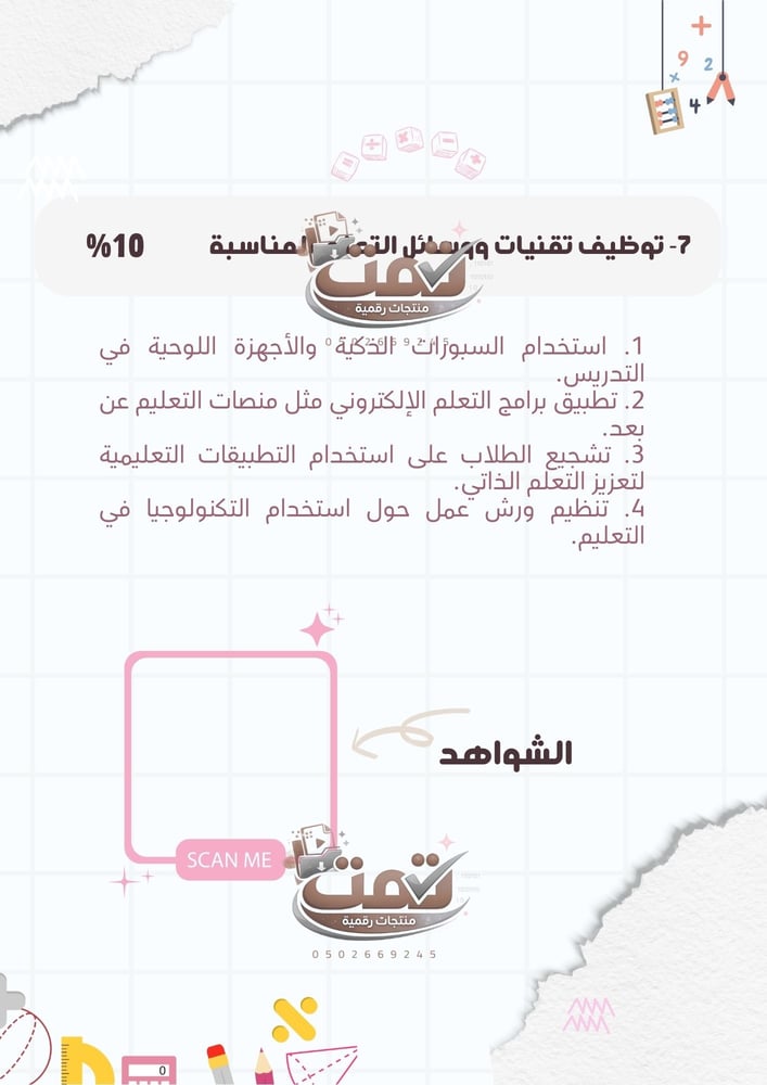 ملف اداء الشواهد الوظيفي ( مادة الرياضيات )