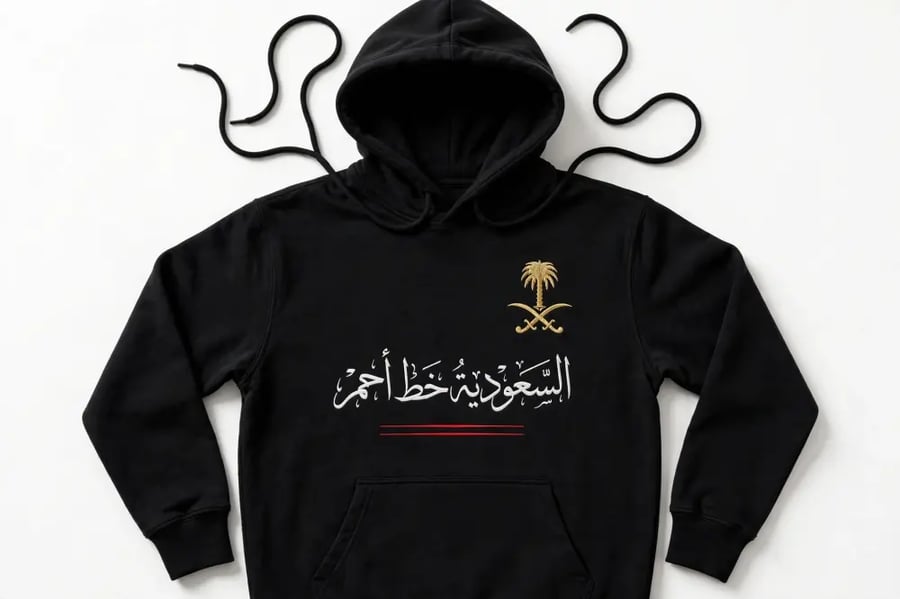 هودي أسود السعودية خط أحمر بتصميم وطني سعودي من متجر الفاخر