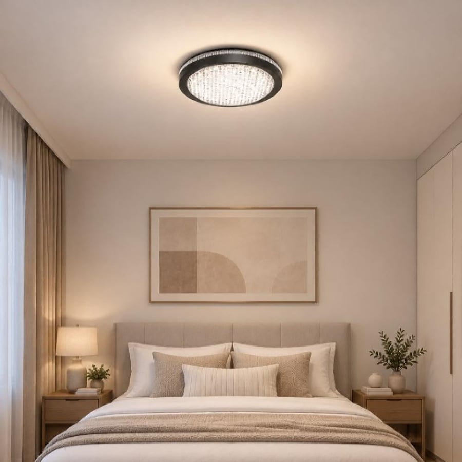مصباح سقفي LED كريستال دائري بإطار أبيض أو أسود