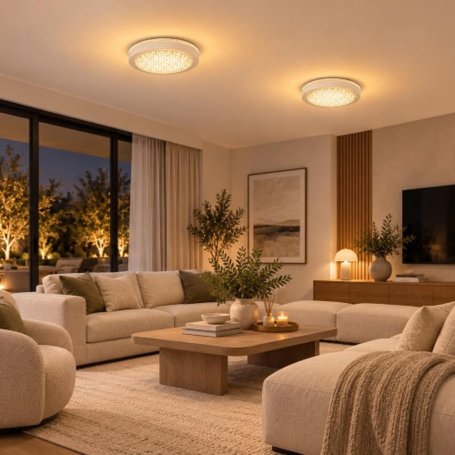 مصباح سقفي LED كريستال دائري بإطار أبيض أو أسود