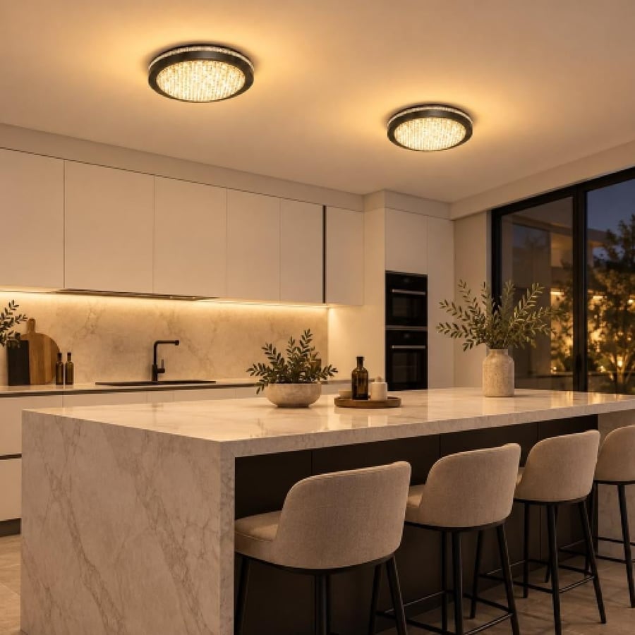 مصباح سقفي LED كريستال دائري بإطار أبيض أو أسود