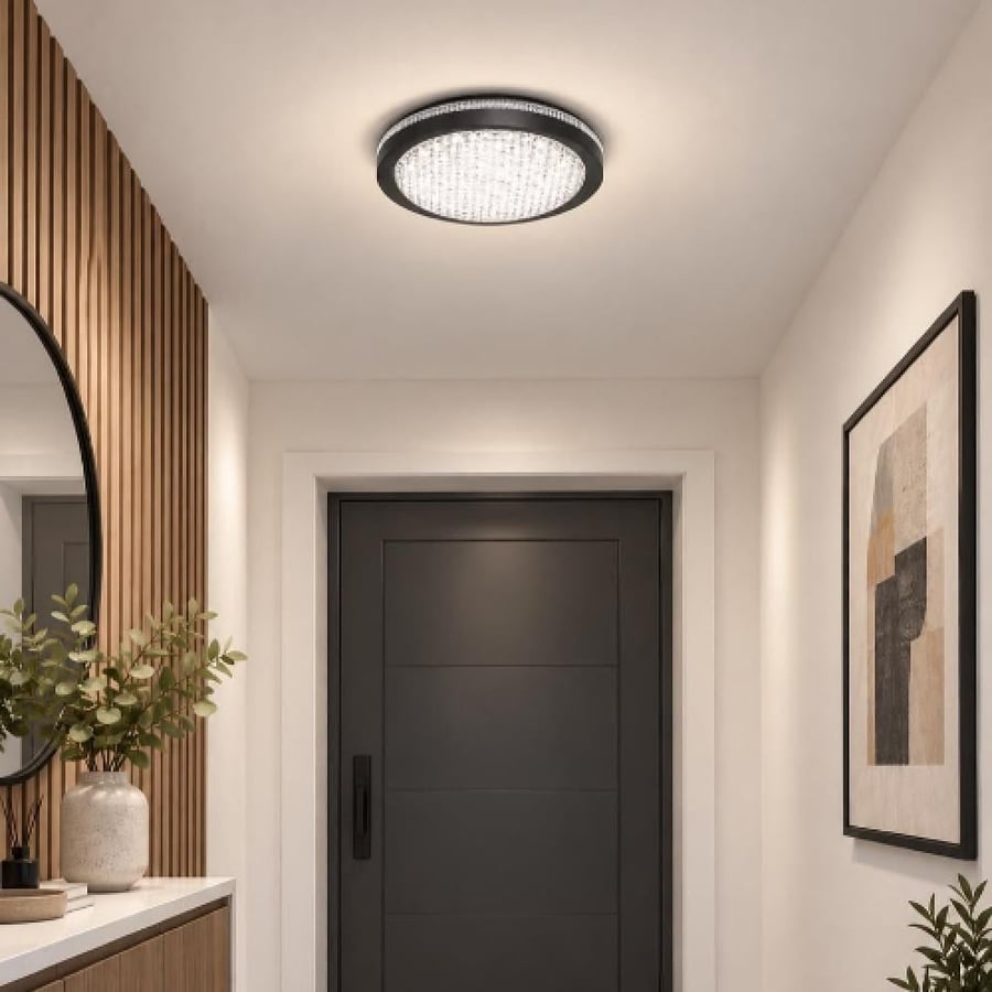 مصباح سقفي LED كريستال دائري بإطار أبيض أو أسود