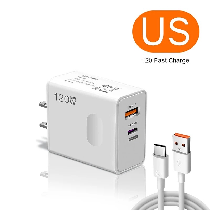 Xiaomi 120 واط شاحن أصلي شحن سريع PD USB 2 في 1 شاحن 2 منافذ شحن سريع لشاومي هواوي آيفون سامسونج الاتحاد الأوروبي الولايات المتحدة المملكة المتحدة