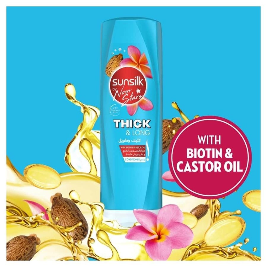 Sunsilk Hair Conditioner 340 ml for thick and long hair, enriched with biotin and castor oil