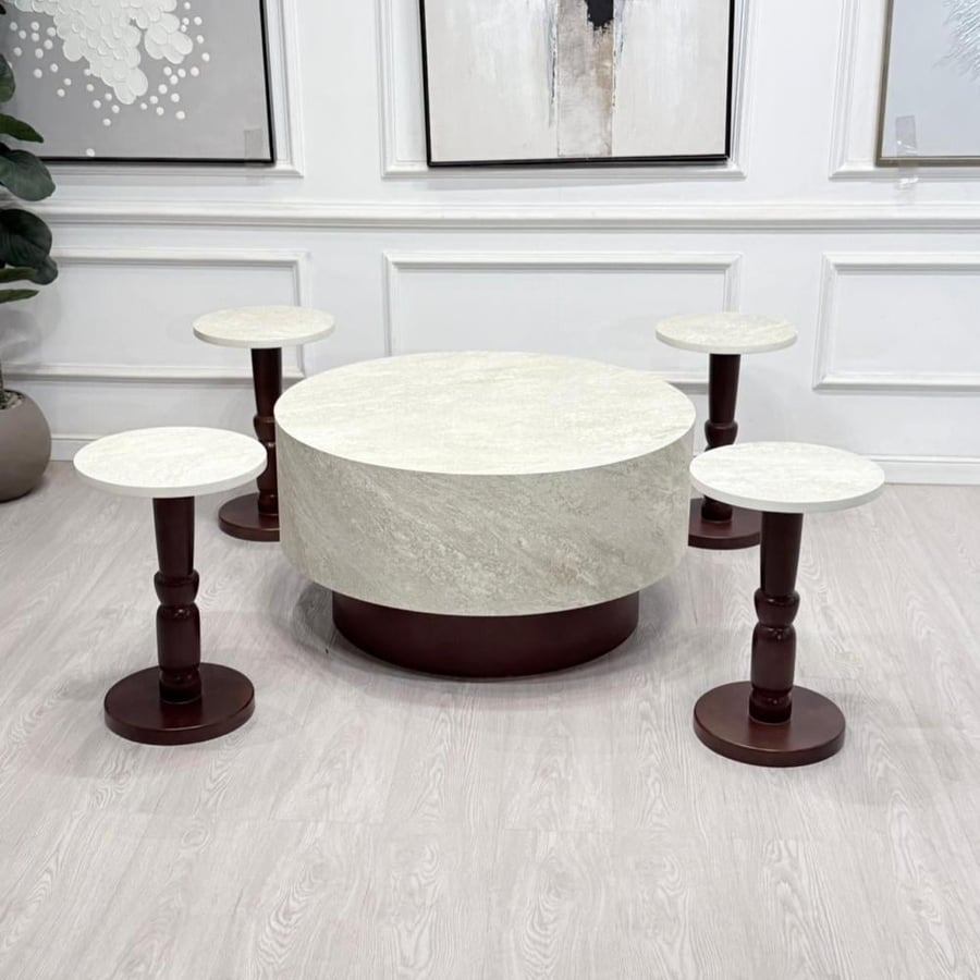 Set of 5 cylindrical tables, brown