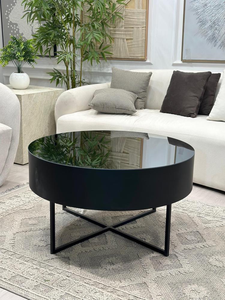 Round table set with black mirrors, 5 pieces