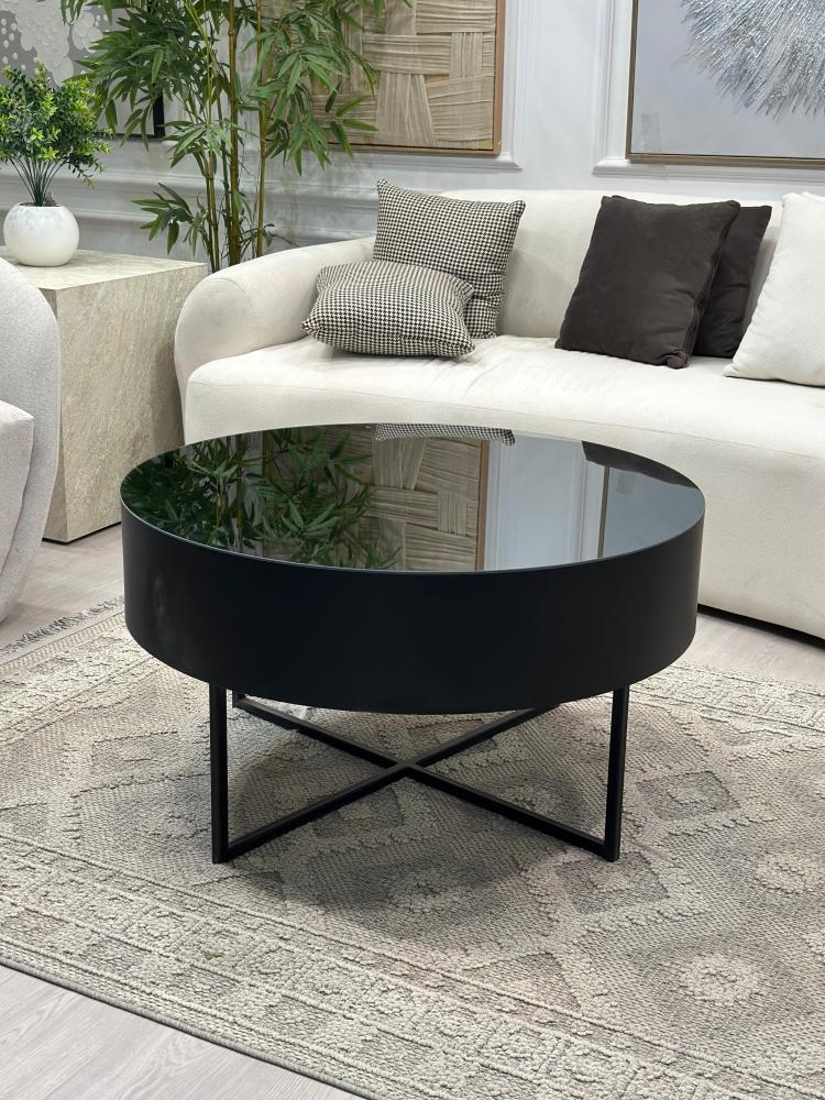 Round table set with black mirrors, 5 pieces