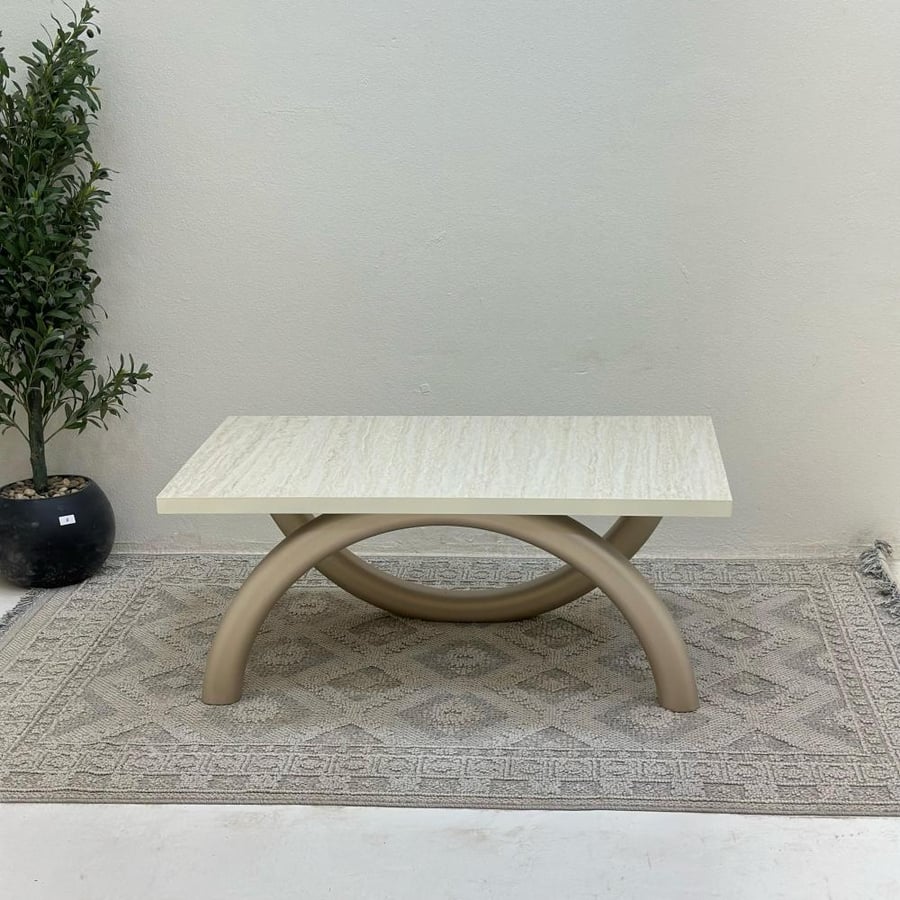 Coffee table surface alternative marble smooth texture wooden base mixed color