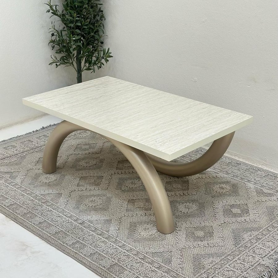 Coffee table surface alternative marble smooth texture wooden base mixed color