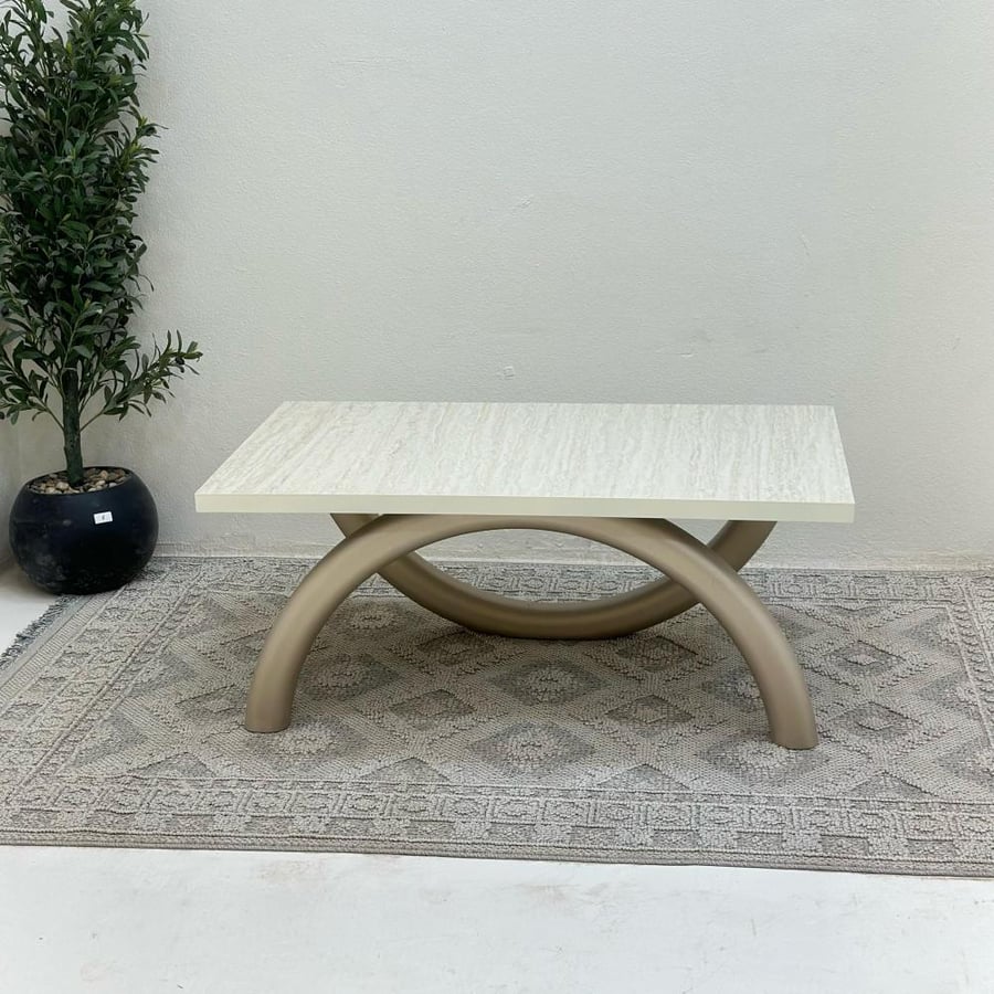 Coffee table surface alternative marble smooth texture wooden base mixed color