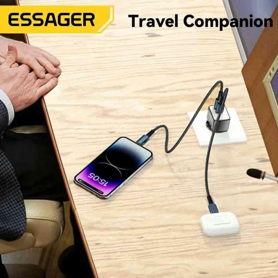 شاحن جدارى أصلى من esessager 33W من النوع USB A+C مع شحن سريع، مع ميزة QC 33واط للشحن السريع