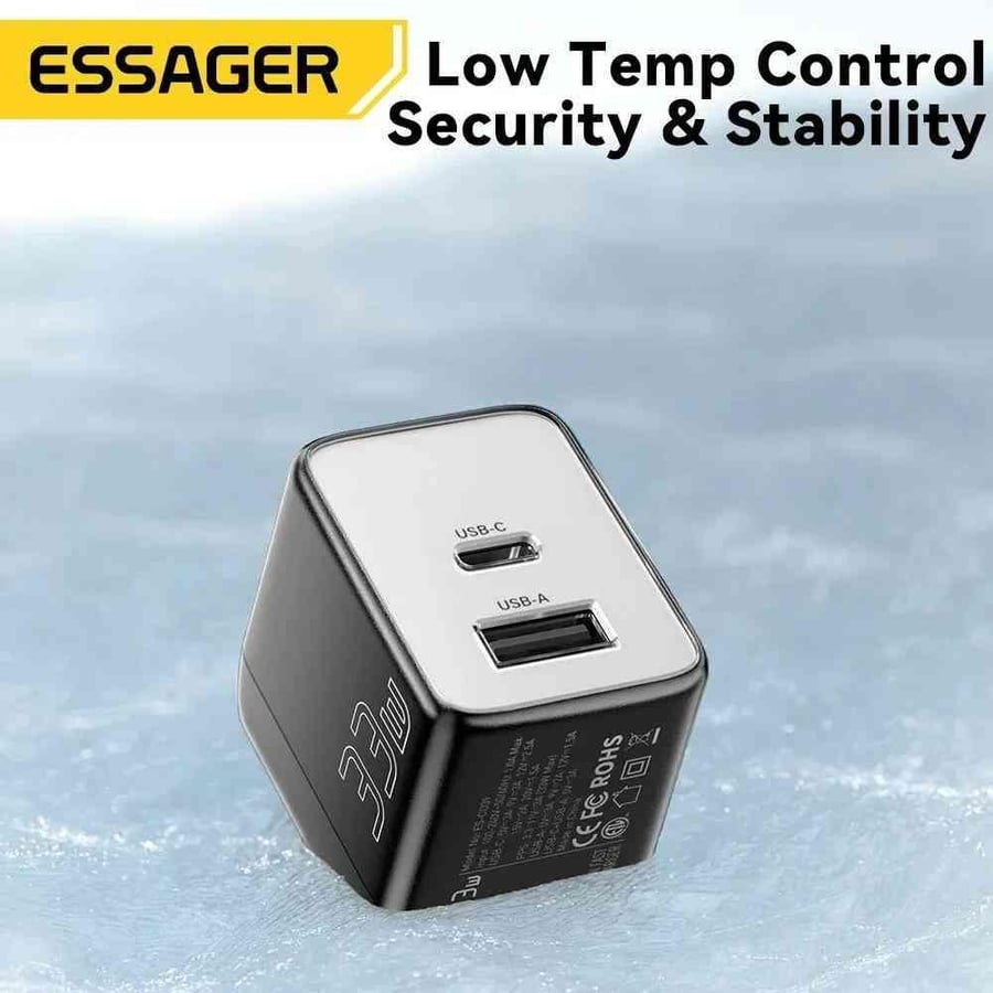 شاحن جدارى أصلى من esessager 33W من النوع USB A+C مع شحن سريع، مع ميزة QC 33واط للشحن السريع