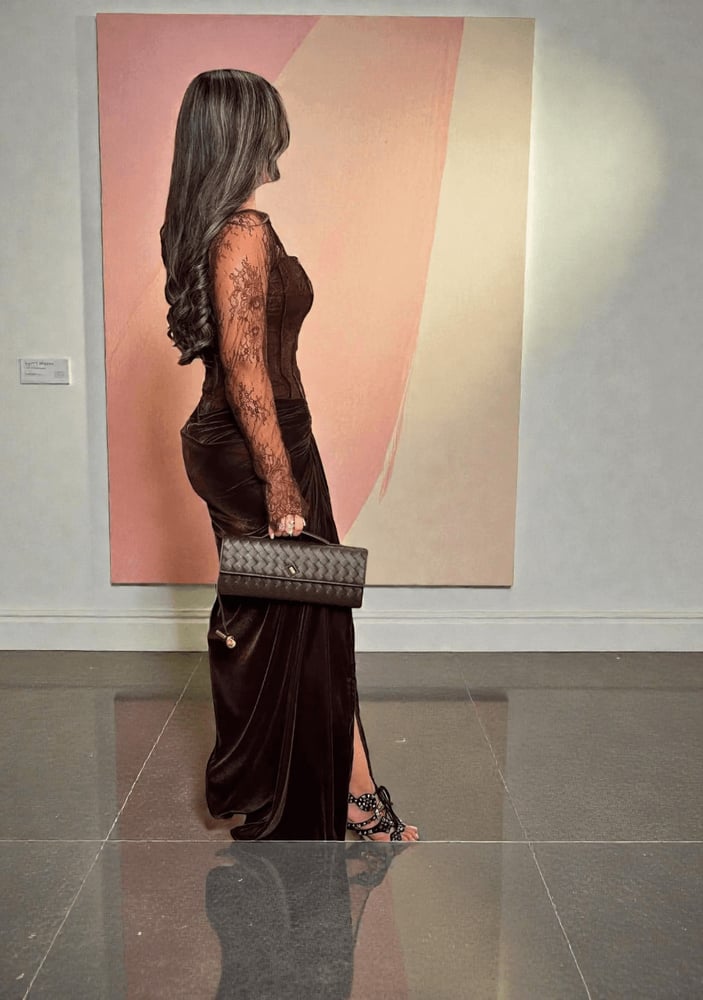 فستان سهرة طويل مخمل دانتيل بكورسيه راقي