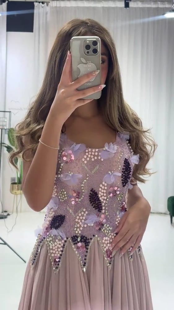فستان سهره طويل جورجيت بتطريز يدوي فخم