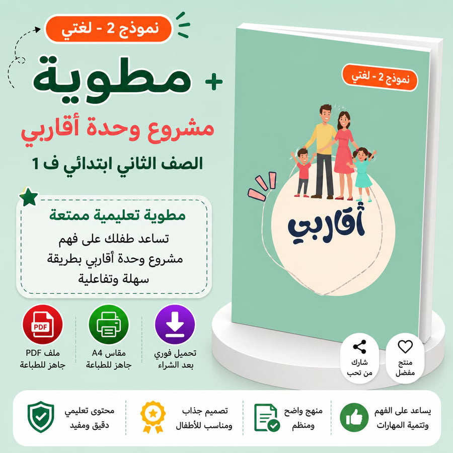 مطوية مشروع وحدة أقاربي - لغتي ثاني ف1 (نموذج 2)