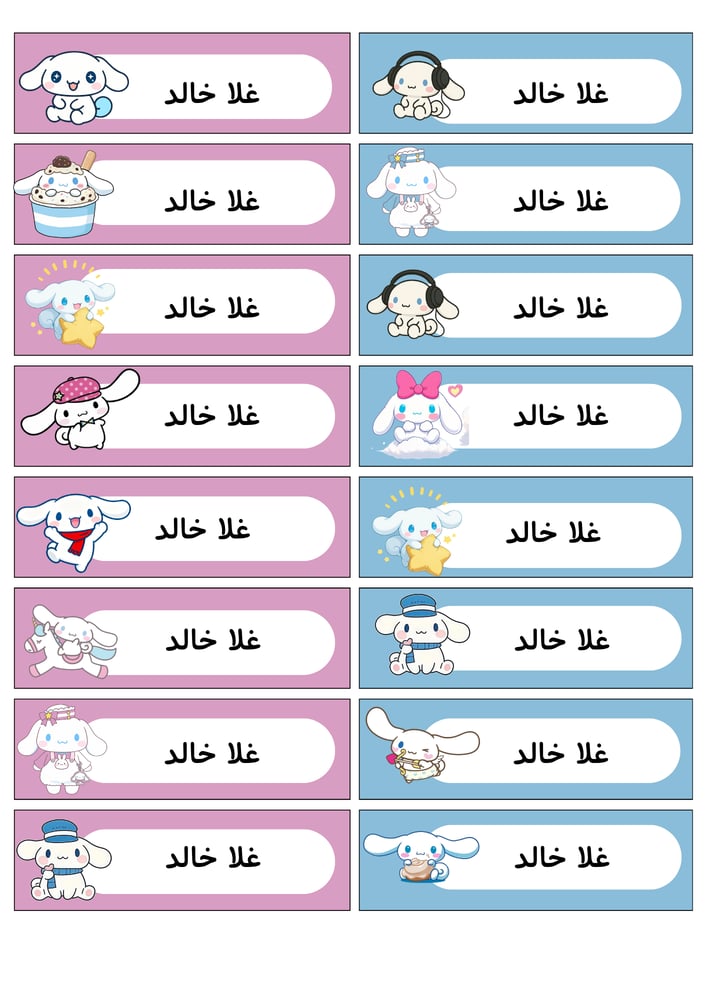 ملصقات أسماء مدرسية A4 - سينامورول